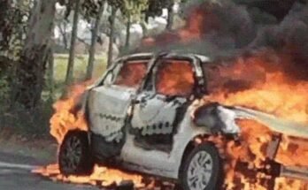 करनाल में आग को गोला बनी चलती कार
