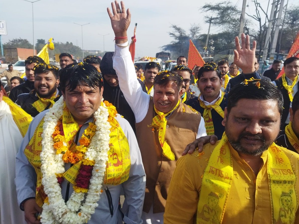 गुरुग्राम से खाटू श्याम जा रहे जत्थे का धारूहेड़ा में स्वागत