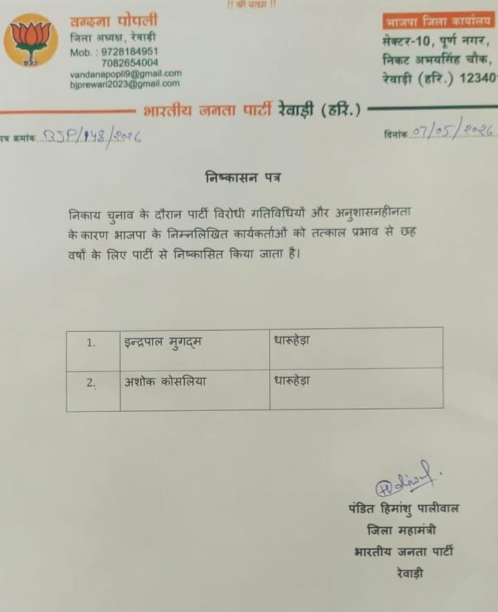 Bjp latter issue