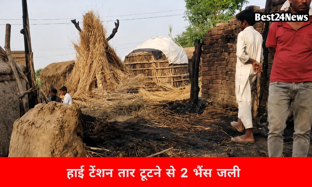 हाईटेंशन तार टूटने से लगी आग, दो भैंसों की मौत