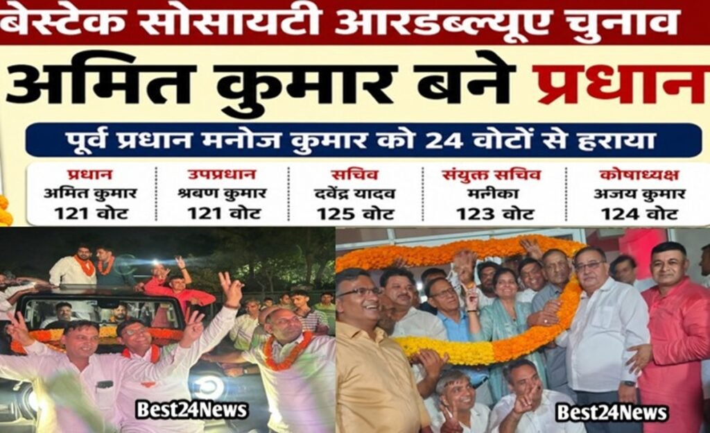 Dharuhera News: बेस्टेक सोसायटी RWA के अमित कुमार बने प्रधान 8 धारूहेड़ा: बेस्टेक सोसायटी आरडब्ल्यूए चुनाव में अमित कुमार बने प्रधान, 24 वोटों से दर्ज की जीत