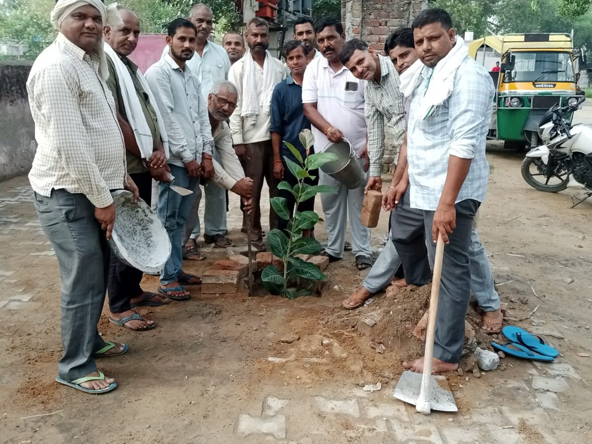धारूहेडा: शहीद नरेश की शहादत पर नंदरामपुर बास में पौधारोपण करते हुए