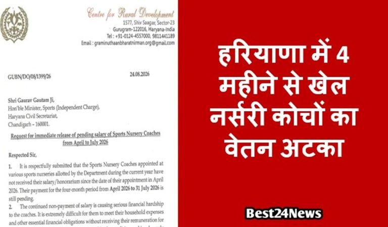 Haryana News: चार माह से खेल नर्सरी प्रशिक्षकों का वेतन लंबित: NGO ने खेल निदेशक को लिखा पत्र
